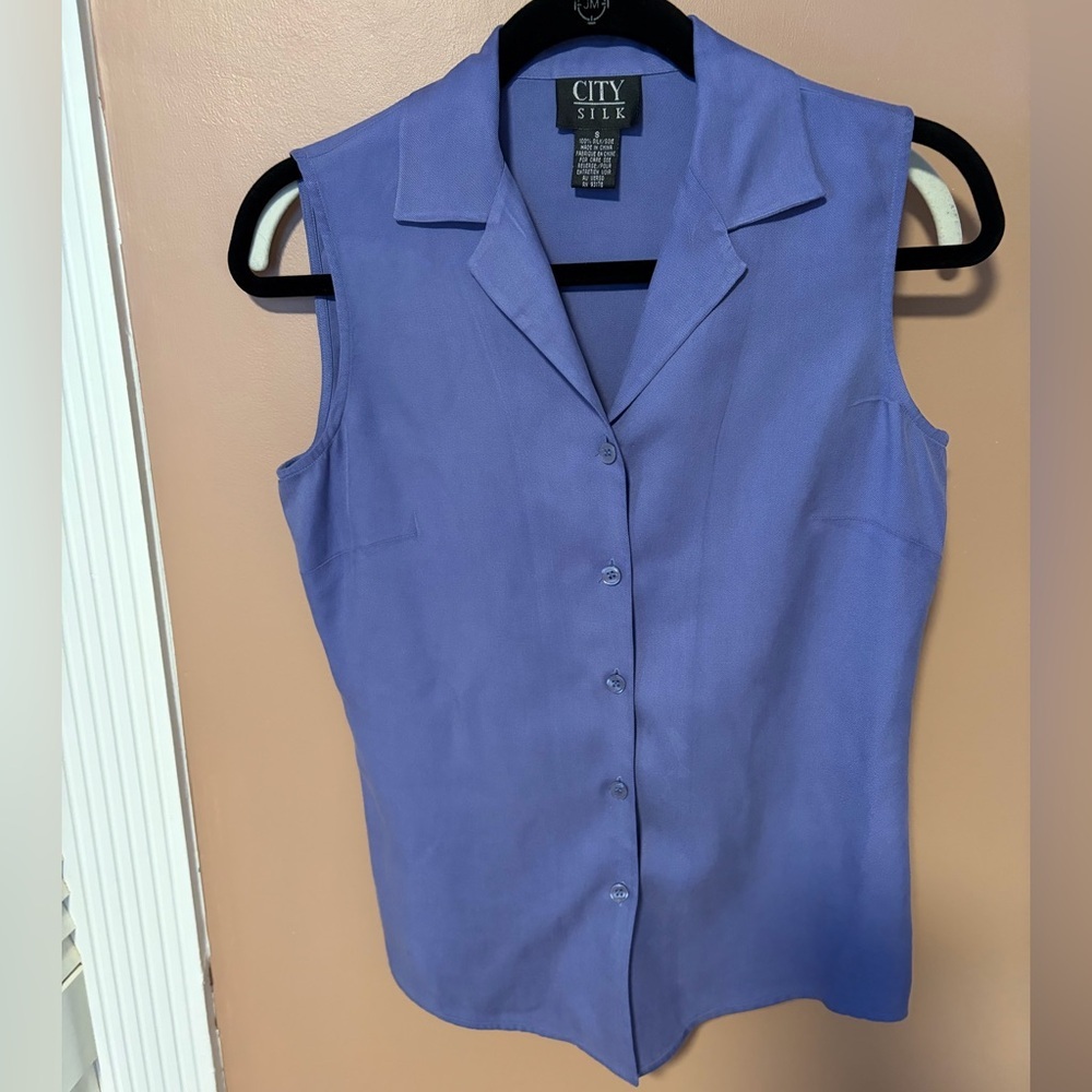 City Silk vintage purple sleeveless button-up top